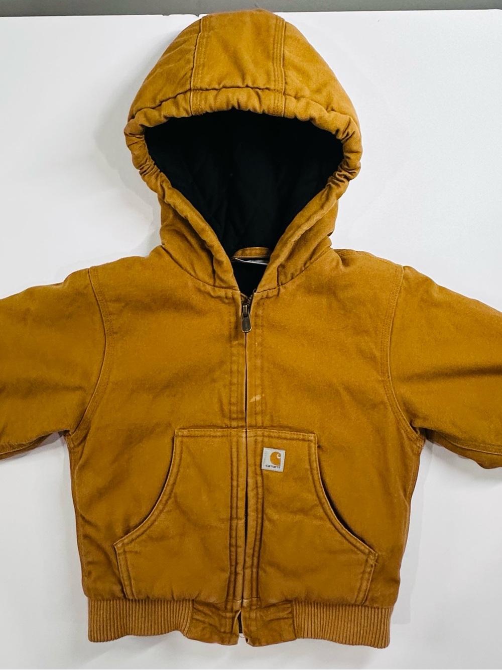 Carhartt Kids Canvas Hooded Active Jacket Brown Size 3T Quilted Fleece Lined